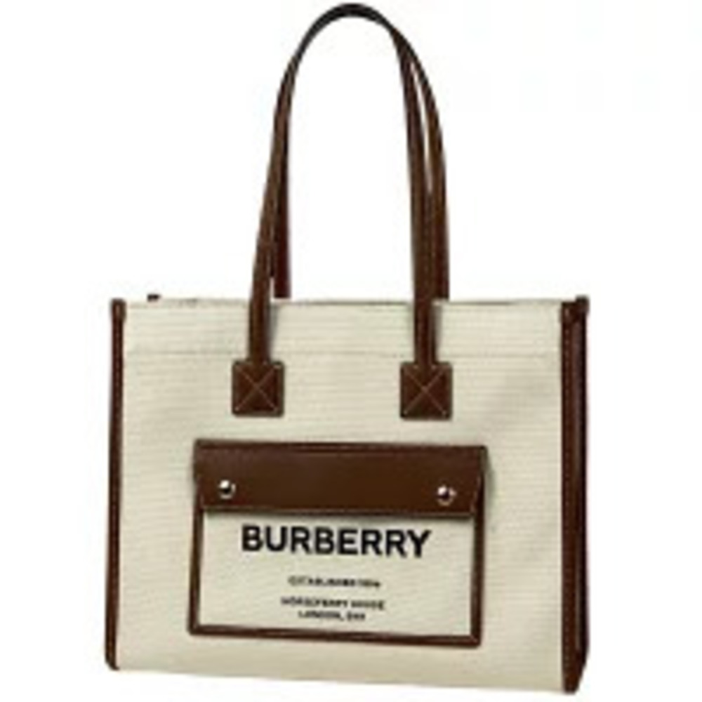 Burberry Freya Tote Handbag Bag Canvas Ivory White Brown